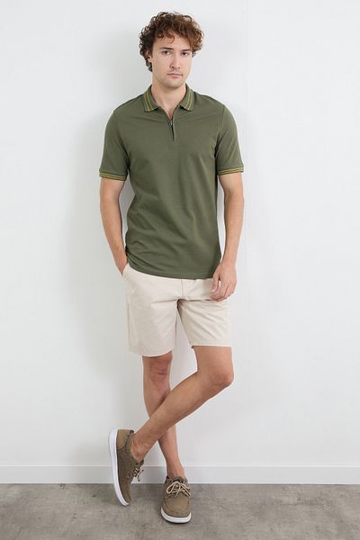 Fulla Moda Μπλουζάκι με ριγέ μισό φερμουάρ με γιακά πόλο