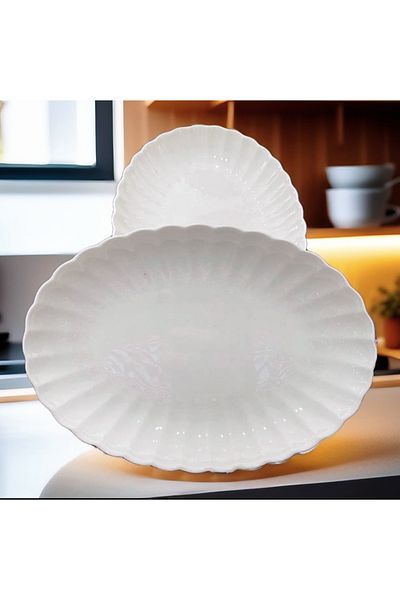 Kütahya Porcelain 2 Pcs 24 cm Boneluz Boat Plate Salad Plate