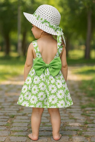Soft kids Rochie de vară cu fundă imprimată inimă pentru fete