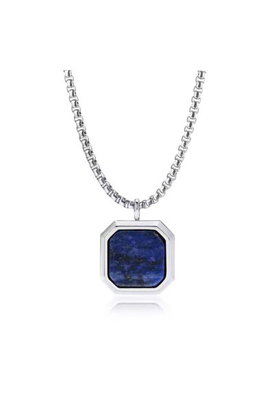 AKSESUARIM Men's Square Stone Luxury Steel Necklace