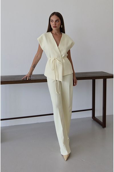 Laluvia Light Yellow Juana Vest Pipe Leg Trousers Set - 9567