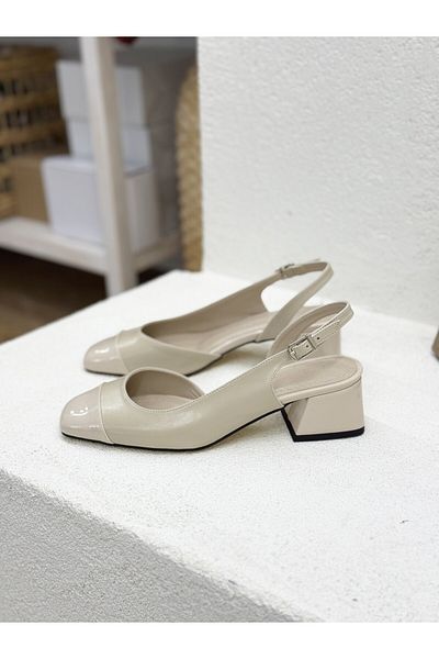 NUR KARACA 25Y1806 Cut Nose Open Back 5cm Thick Heel Shoes for Women