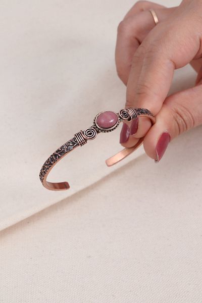Süspüs Accessories Rodonite Stone Oval Copper Bracelet