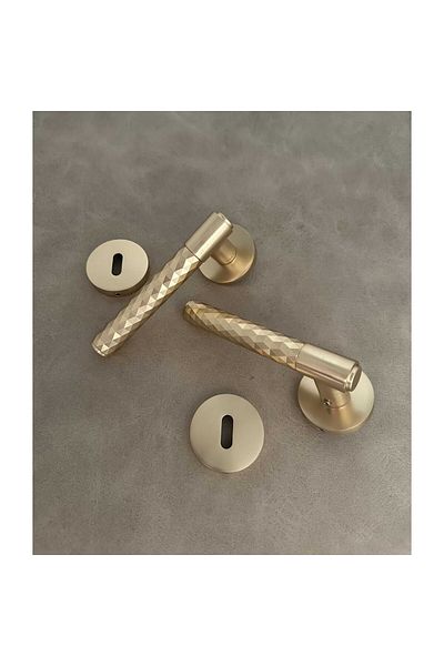 KOLDOOR Rivax Delta Matte Gold Zamak Round Rosette Room Door Handle 1 Set