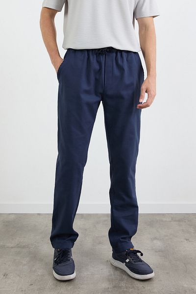 Fulla Moda Linen Look Double Leg Trousers with Tie Waist