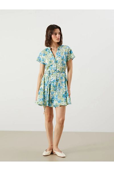 LC Waikiki LCW Vision Rochie pliată florală cu guler verde