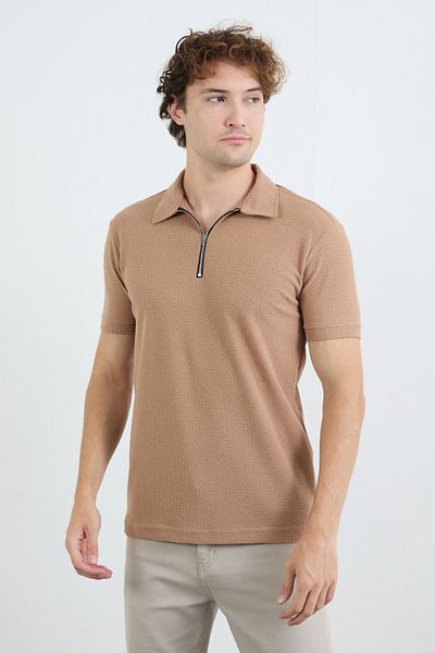 Fulla Moda Πλεκτό μπλουζάκι με μισό φερμουάρ Polo Neck
