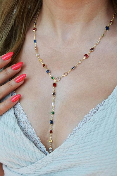 Sacce Scarves&Accessories Elegant Y Model Necklace with Colored Stones Low-Cut Necklace Sparkling Multicolor