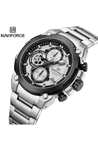 Naviforce Luxury Chronograph Wrist Watch for Men with Stainless Steel Strap Water Resistant Multi-Function