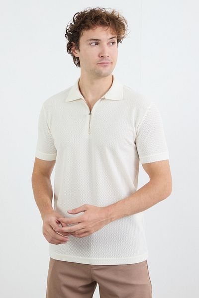 Fulla Moda Πλεκτό μπλουζάκι με μισό φερμουάρ Polo Neck