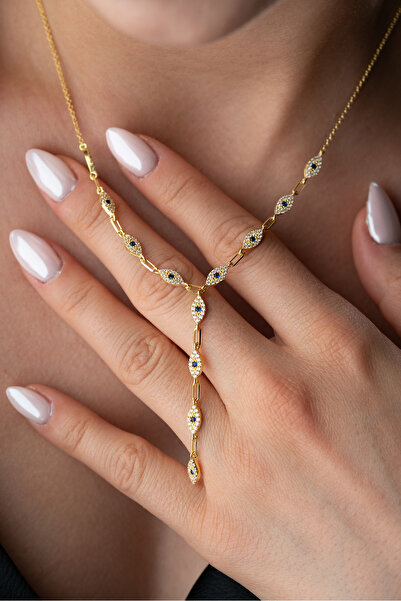 Silvano Jewelry 925 Ayar Gümüş Taşlı Y Zincir Göz Kolye