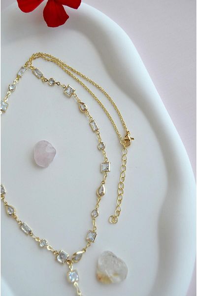 Sacce Scarves&Accessories Elegant Y Model Necklace with Stones Low-Cut Necklace Sparkling