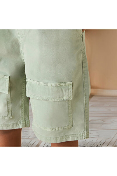 Juniors Solid Cargo Shorts with Pockets and Drawstring Closure
