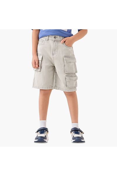 Juniors Solid Denim Pull-On Shorts with Cargo Pockets