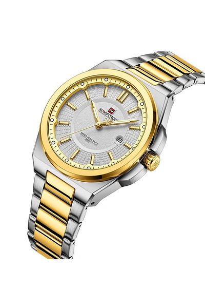 Naviforce Luxury Tone Gold and Silver Stainless Steel Analog Watch for Men with White Dial