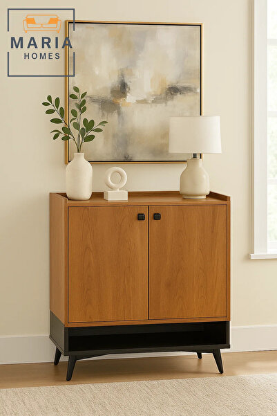 MARIA HOMES خزانة أحذية ريفية بنية اللون مع رف سفلي - منظم تخزين خشبي عصري لل...