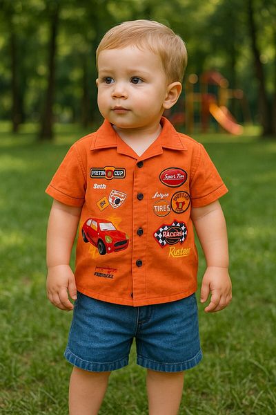 MİNYON BABY Boys' Shirt and Denim Shorts Bottom-Top Printed Set