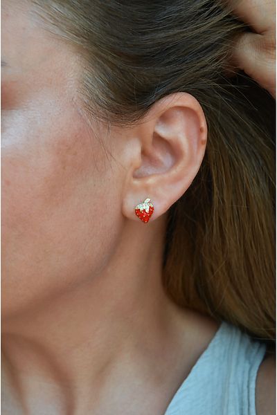 Sacce Scarves&Accessories Red Strawberry Earrings with Zircon Stone