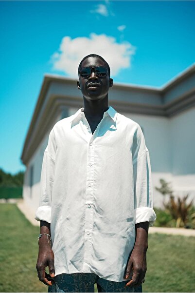 ablukaonline Ανδρικό πουκάμισο με απαλή υφή Basic Oversize Λευκό