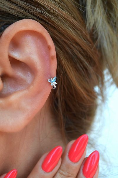 Sacce Scarves&Accessories Turquoise Stone Butterfly Tragus Piercing – 5 mm Ring, Silver Color