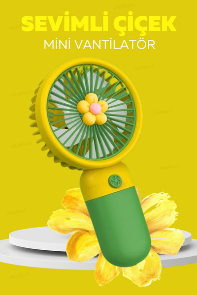 Abbruch By Sabron Güçlü Parvaneli Çiçekli Mini El Fanı Taşınabilir Şarjlı Serinletici Vantilatör Soğutucu