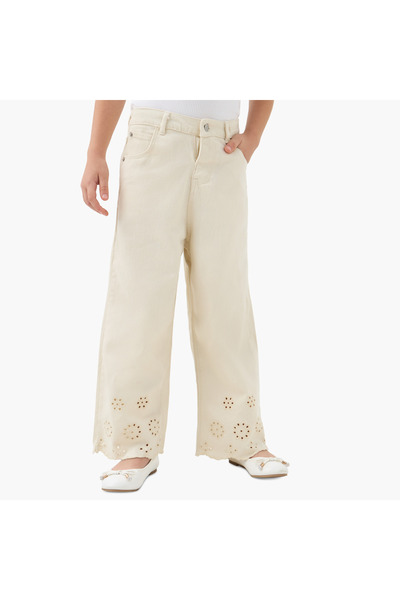 ELIGO Embroidered Wide Leg Pants with Pockets