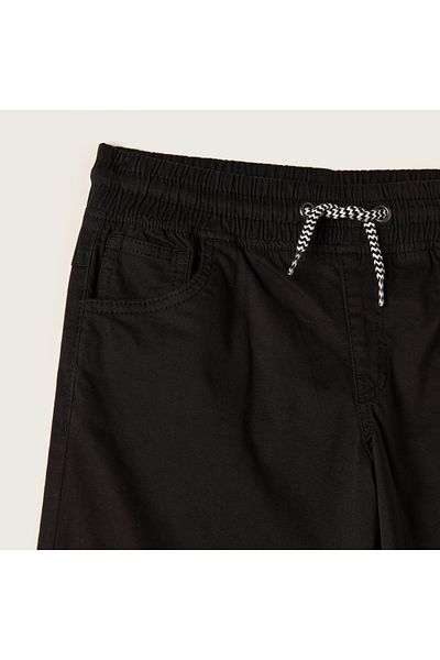 Juniors Solid Mid-Rise Pants with Drawstring Closure and Pockets