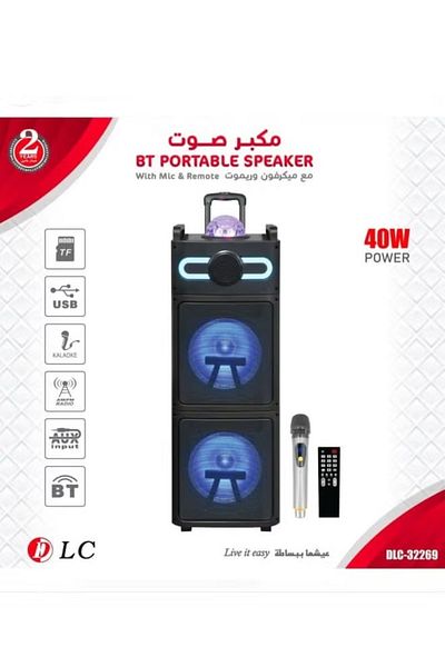 DLC مكبر صوت محمول بقوة 40 وات مع ميكروفون لاسلكي TWS وجهاز تحكم عن بعد وBT/FM/USB/TF/AUX
