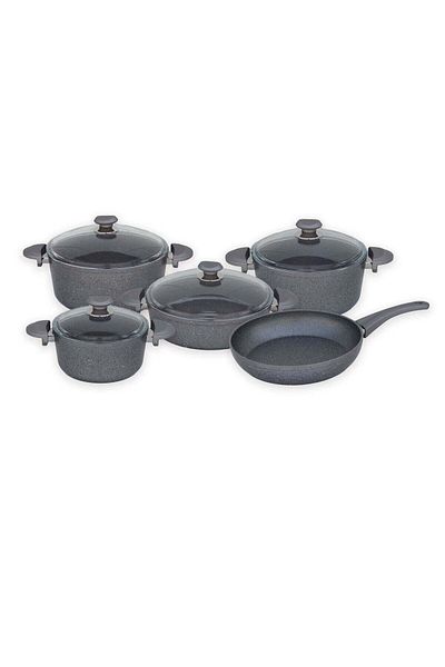 OMS 9 PCS Granite Cookware Set - Grey Color - Made in Turkey