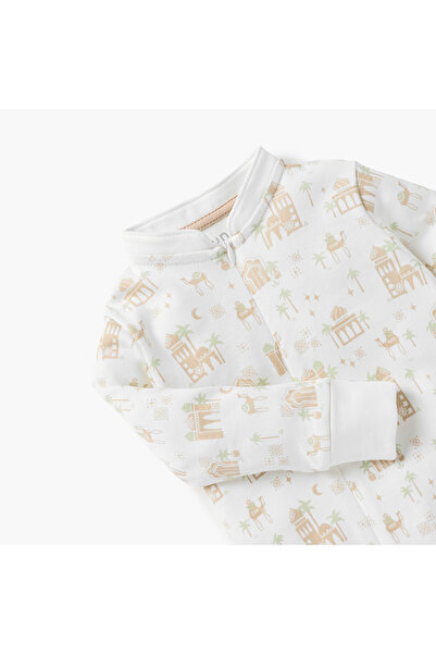 Juniors Printed Closed Foot Sleepsuit with Long Sleeves and Mandarin Collar
