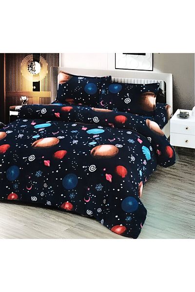 FIONNA.RO Cocolino Blanket Set with Fur and Pillowcases - Navy Blue Planete