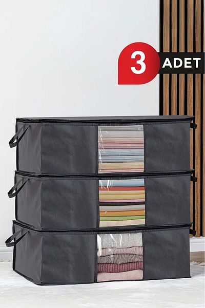 Tex Republic 3 Pieces Anthracite Gray Windowed Clothes Storage Bag 64x45x22