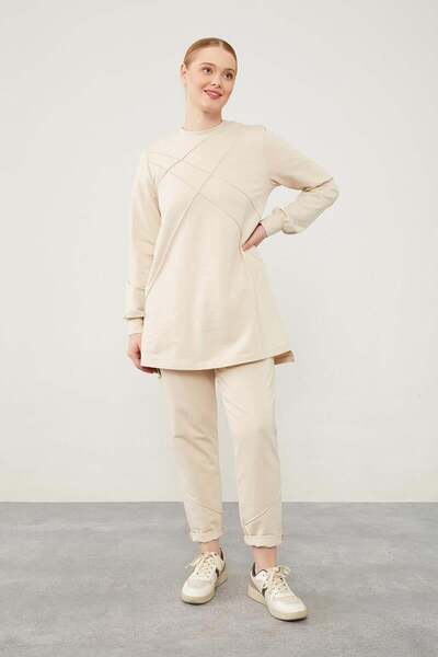 Levidor Pantolon Şerit Detaylı İkili Takım - Taş