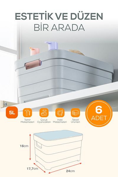 Vienev Кутия за съхранение от 6 части, 5 литра, с капак, антрацит