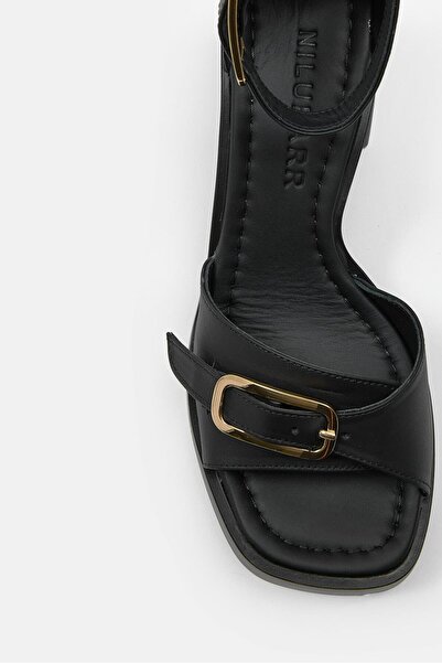 NILUFARR Ania Black Genuine Leather Heeled Women's Sandals