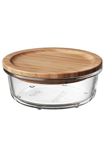 IKEA Food container with lid, round glass/bamboo, 400 ml