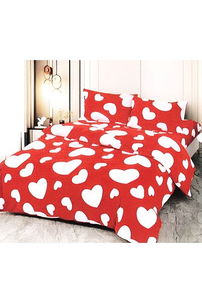 FIONNA.RO Cocolino Fur Blanket and Pillowcase Set - Red with White Hearts