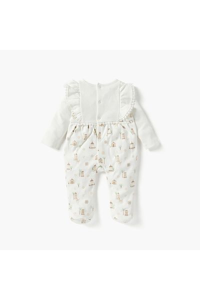 Juniors Printed Closed Feet Sleepsuit with Round Neck and Long Sleeves