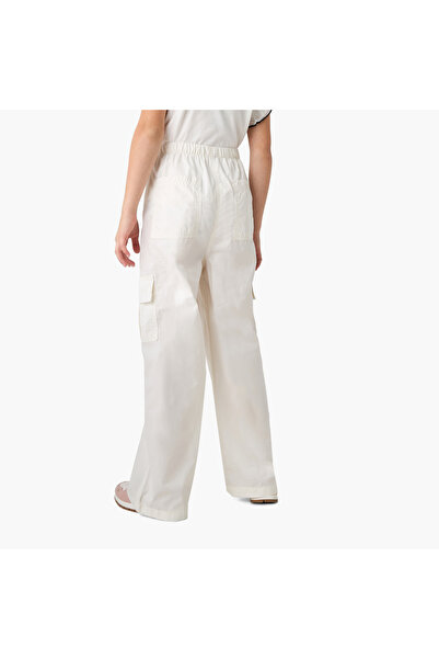 Juniors Solid Cargo Pants with Button Closure and Pockets