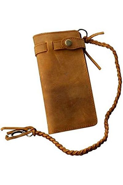 OEM Long Vintage Leather Wallet With Chain For Biker Motorcycle Men's Brown