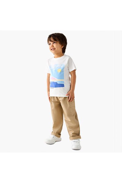Juniors Solid Cargo Pants with Elasticated Drawstring