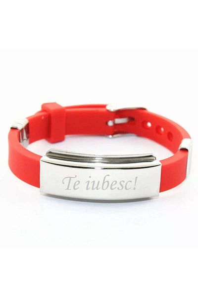 dalimag Adjustable Bracelet 'Te iubesc!' Red, Silicone, 22 cm
