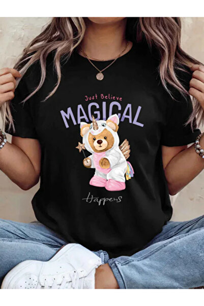 Sarah's Boutique Tricou de damă – 100% bumbac – Ursuleți de pluș „MAGICI”