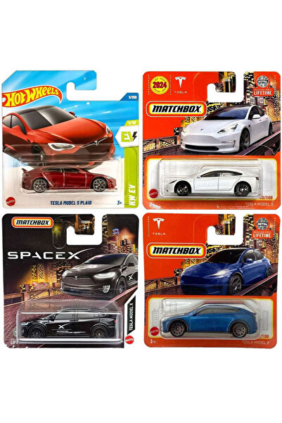 HOT WHEELS 4 Araç Tesla Set - Hot Wheels & Matchbox - Tesla Model S / 3 / X / Y (1:64)
