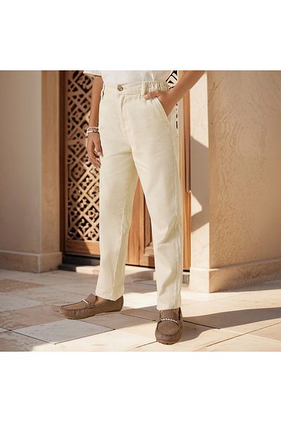 ELIGO Solid Pants with Pockets and Button Closure