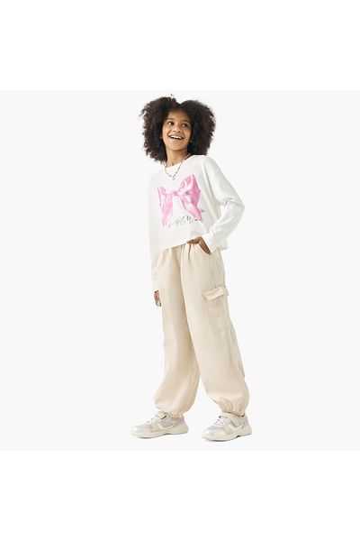 Juniors Solid Cargo Joggers with Cord Lock