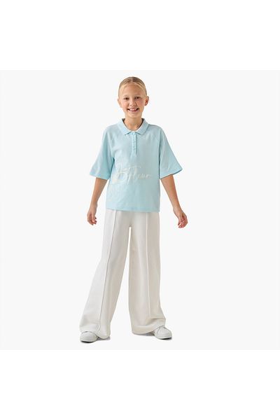Juniors Solid Wide Leg Pants with Drawstring Closure