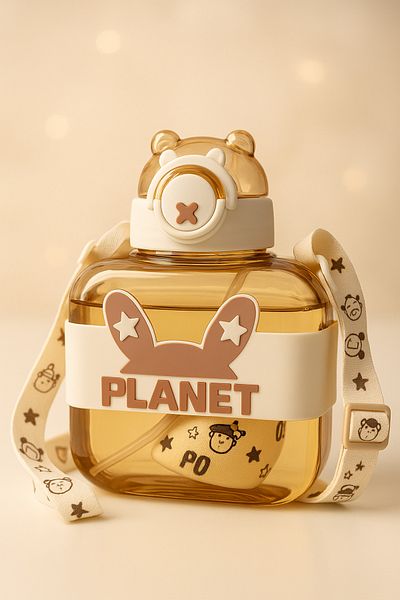 İNTER LİFE School Water Bottle Leakproof Durable Lockable Teddy Bear Model Water Bottle with Hanger Bracket 900 ml