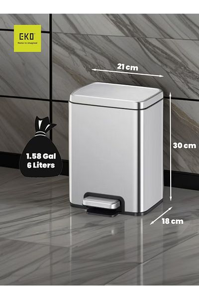 EKO MADISON 6L Pedal Bin – Brushed Stainless Steel, Soft-Close, Fingerprint-Resistant, Compact Design