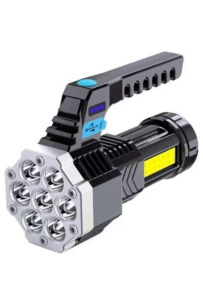 OEM Lanterna LED, ABS, Lumini laterale COB, 1200mAh, Afisare procentaj baterie, lumina alba, Negru